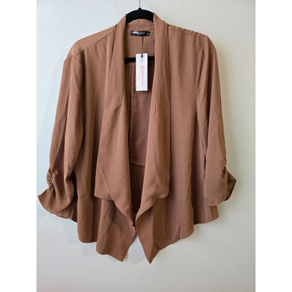 Urban CoCo Women's Ruched Sleeve Lightweight Chiffon Blazer XLarge
